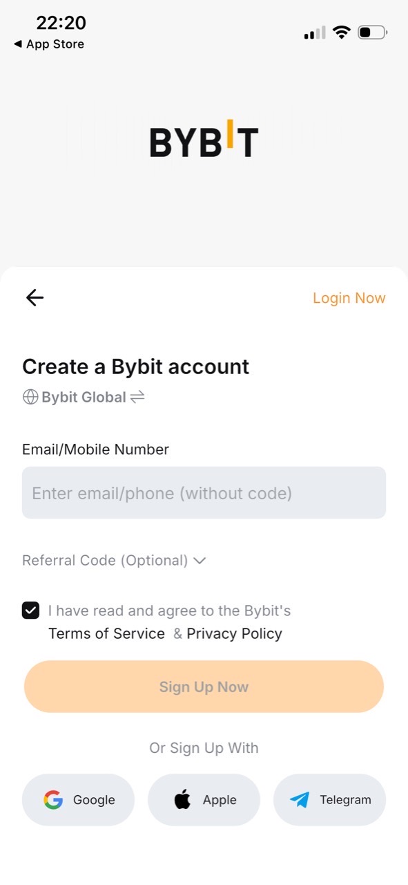 Bybit 계정 생성 화면의 추천 코드 입력 항목