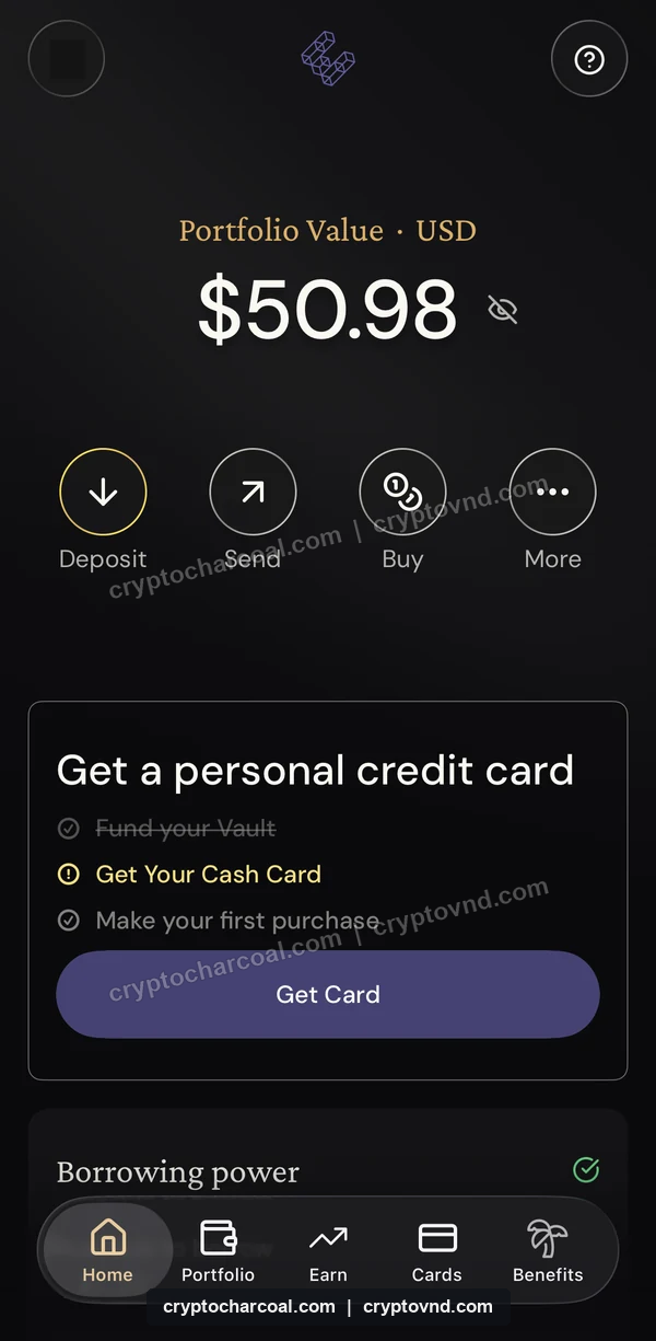이더파이 Home의 Get Your Cash Card와 Get Card 버튼